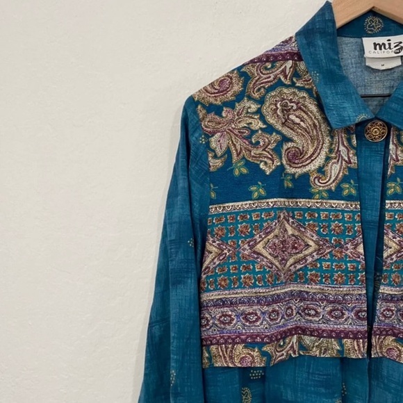 Miz California Women's M Vintage Blue Button Front Collared Western Style Shirt - Picture 2 of 6